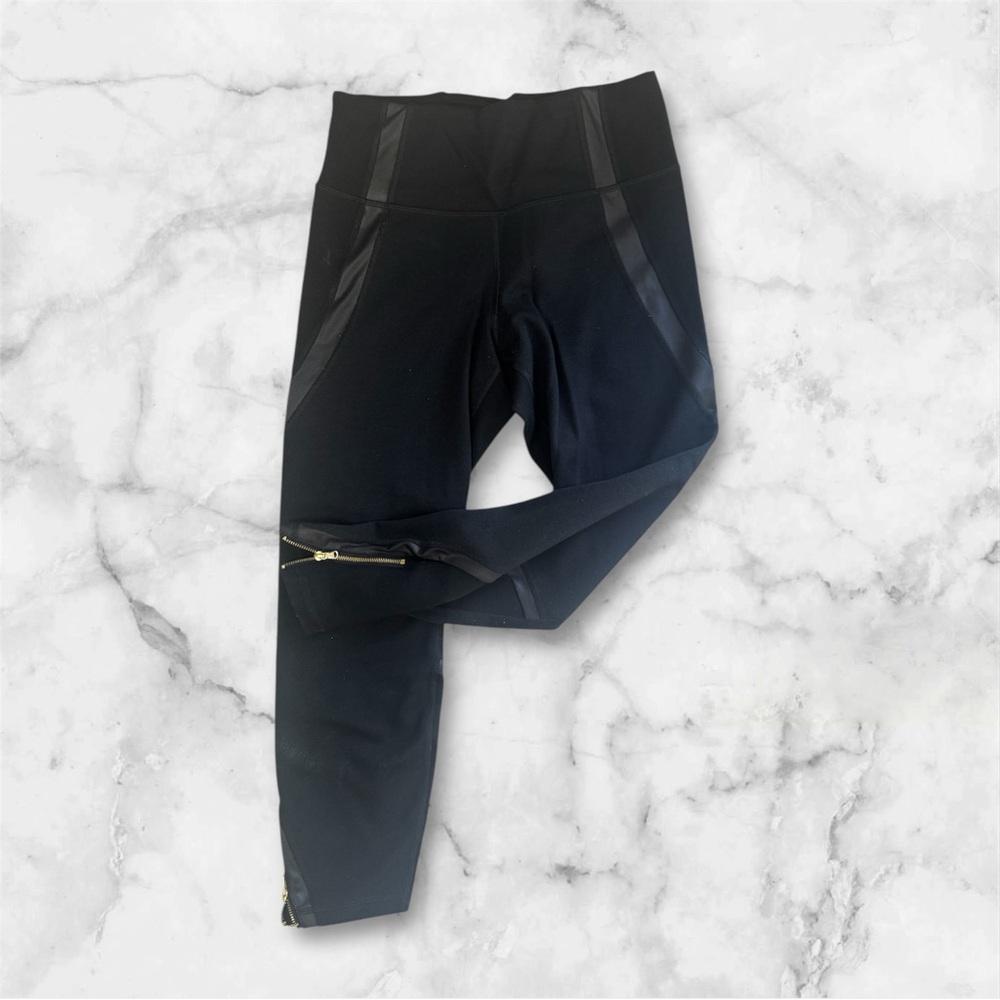 Old Navy Black Leggings with Leather and Zipper Detail | M